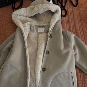 Zara Light Tan Coat with Faux Fur